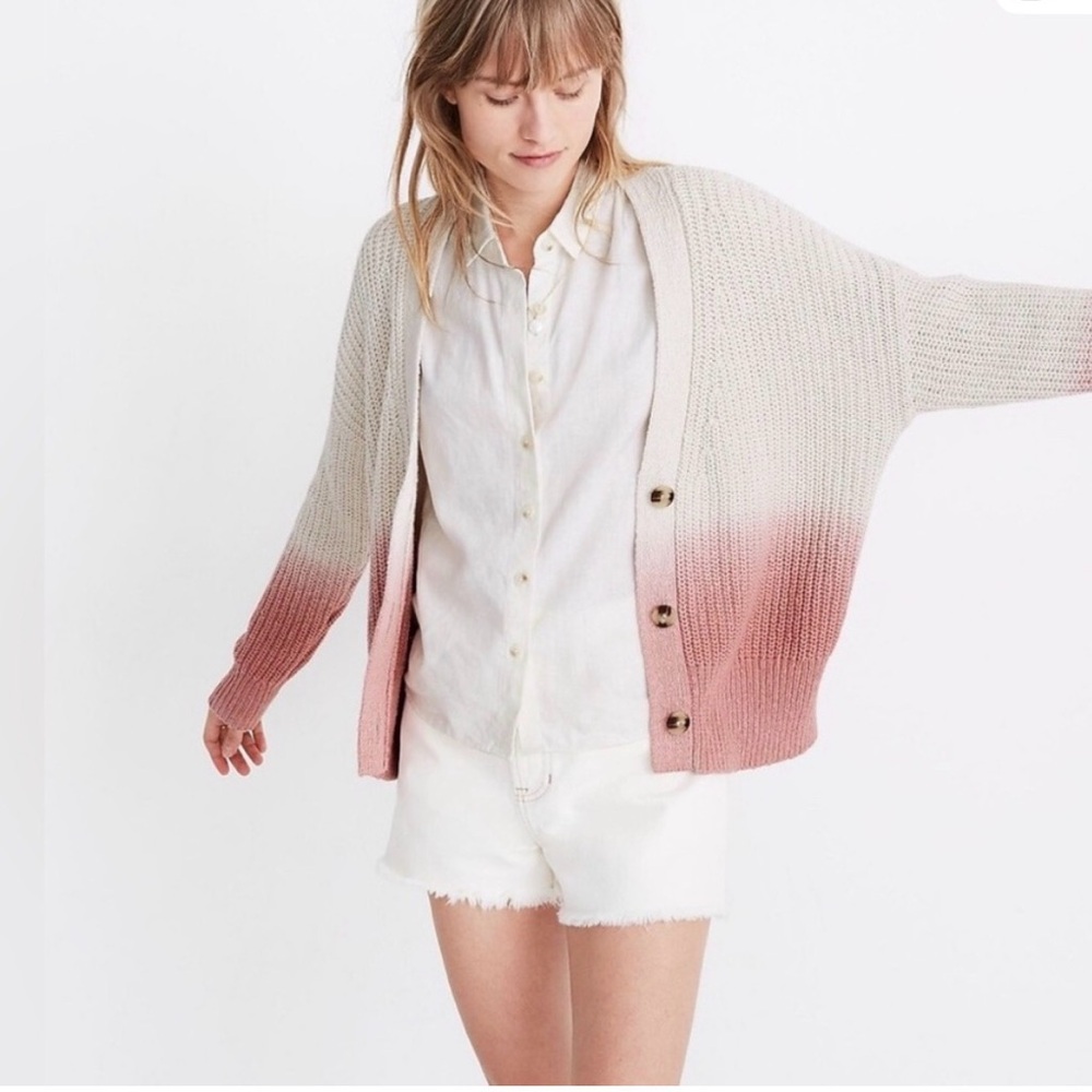 Madewell Cream to Rose Gradient Knit V-Neck Cardigan